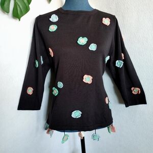 Focus By Shani Black Sweater with Crochet Flowers